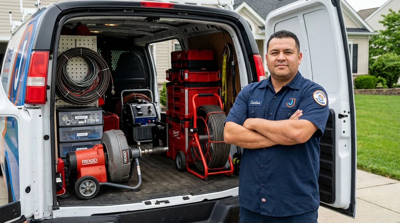 Professional drain cleaning equipment and Johns Plumbing LLC plumber in Surry