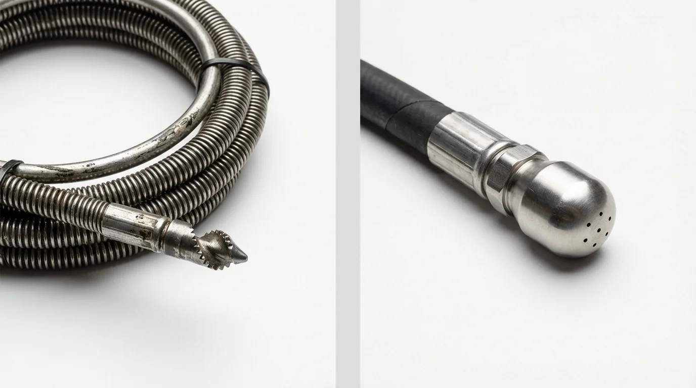 Drain snake cable and hydro jetting nozzle used for drain cleaning in Surry, VA