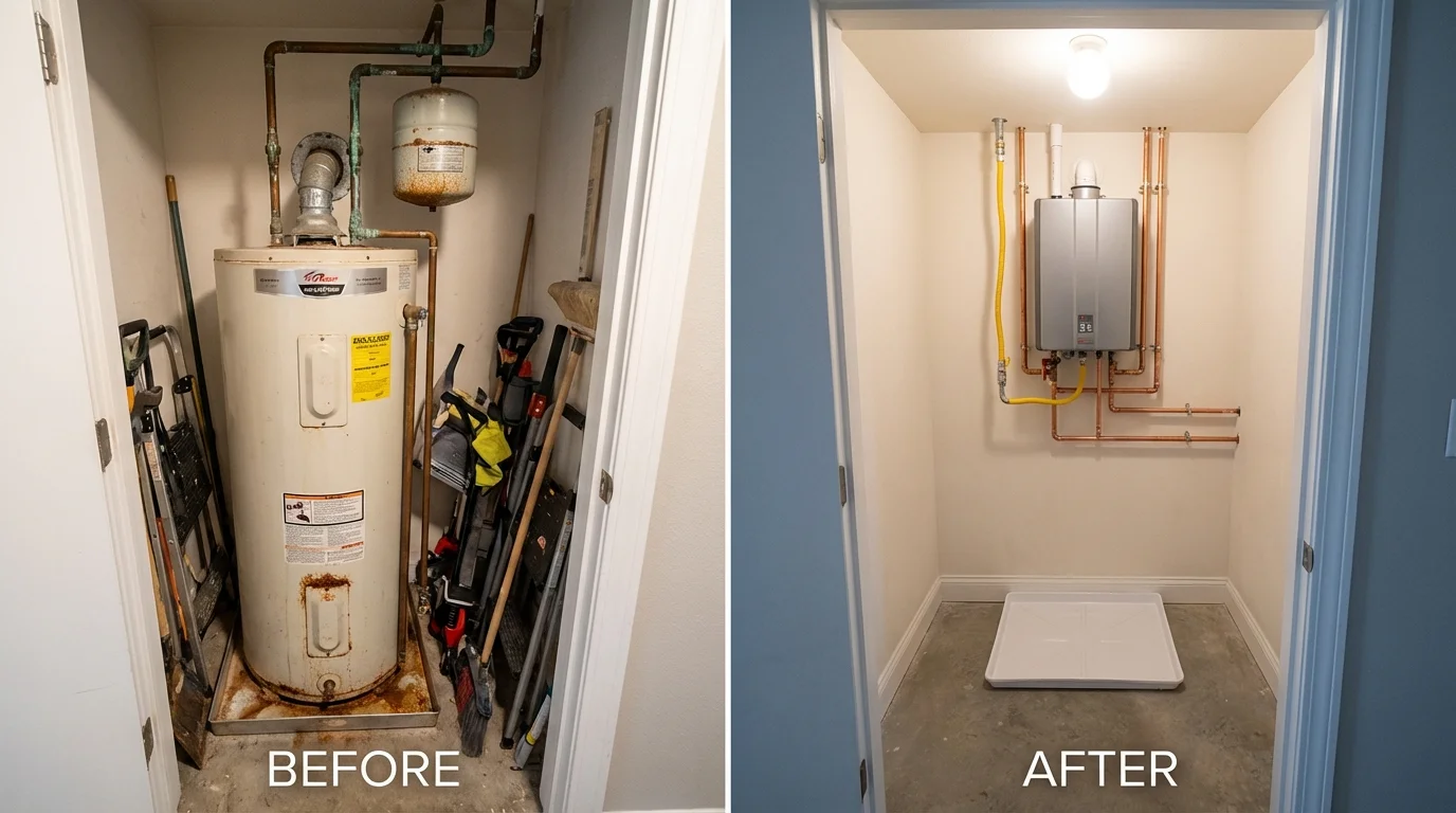 Tank water heater versus wall-mounted tankless unit comparison for Surry, VA homeowners
