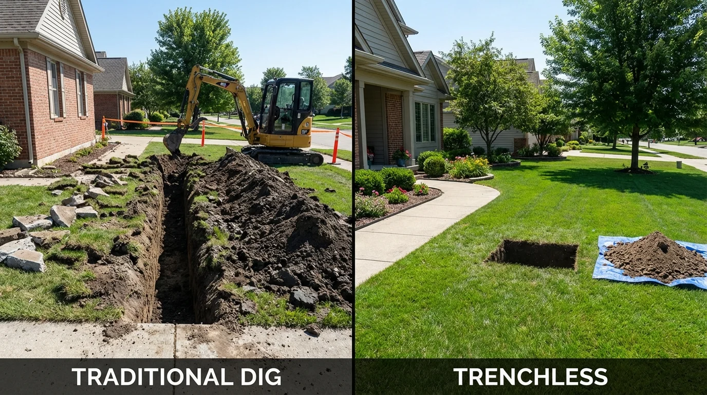 Trenchless sewer repair with minimal yard damage versus traditional excavation in Surry, VA